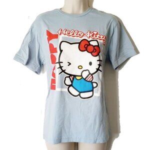 Hello Kitty Happy T-shirt S Dusty Blue 100% Cotton Sanrio  50off3